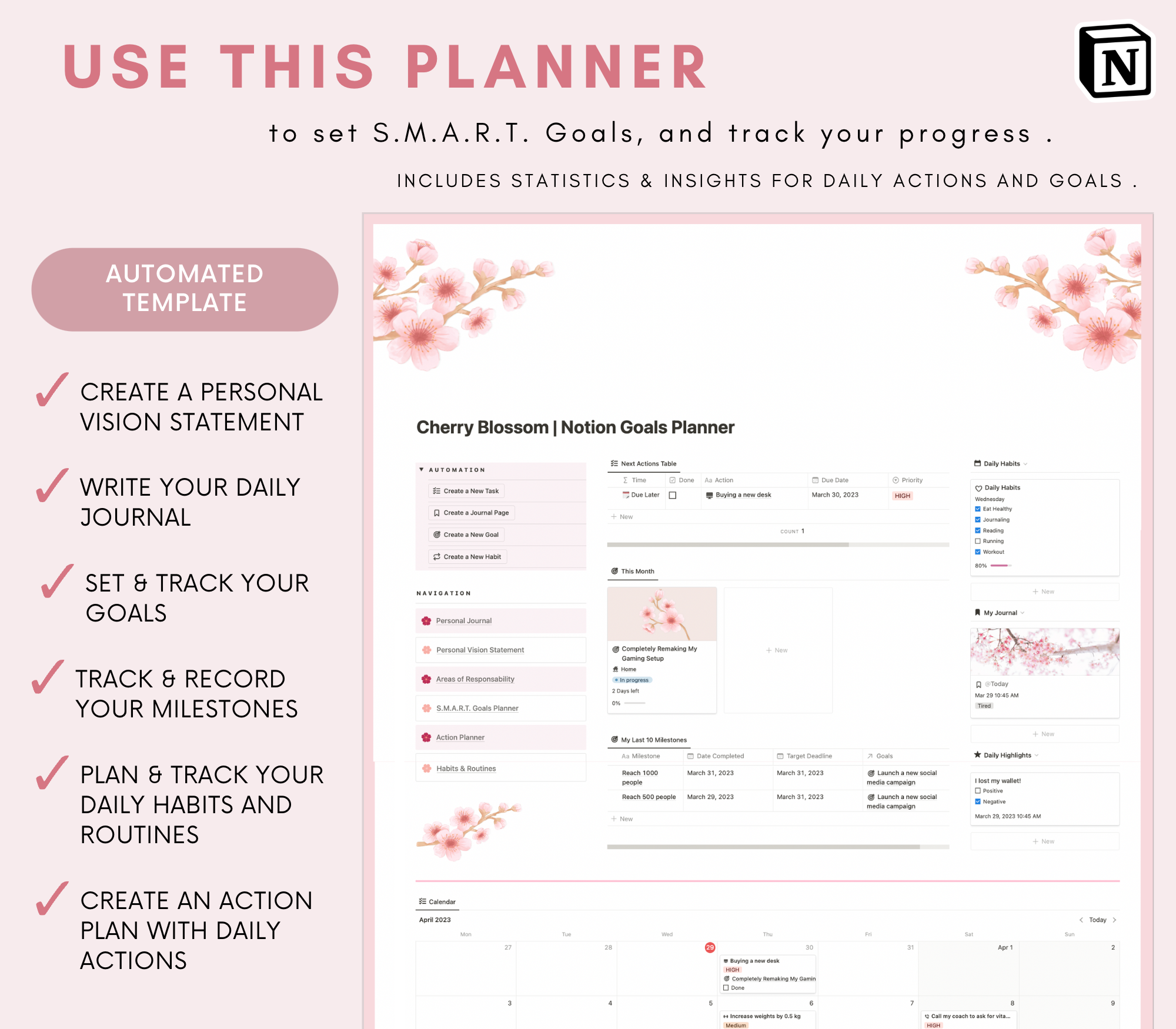 Cherry Blossom | Notion Goals Planner