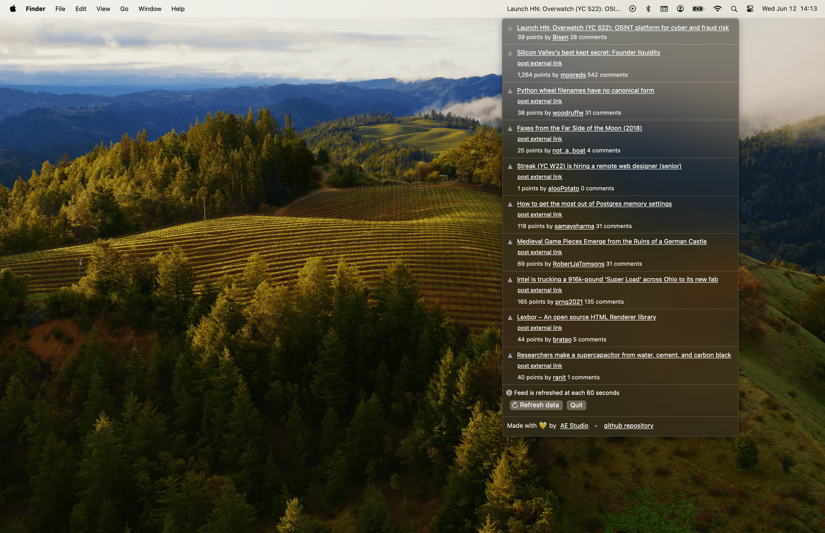 Hacker News Menu Bar App for macOS
