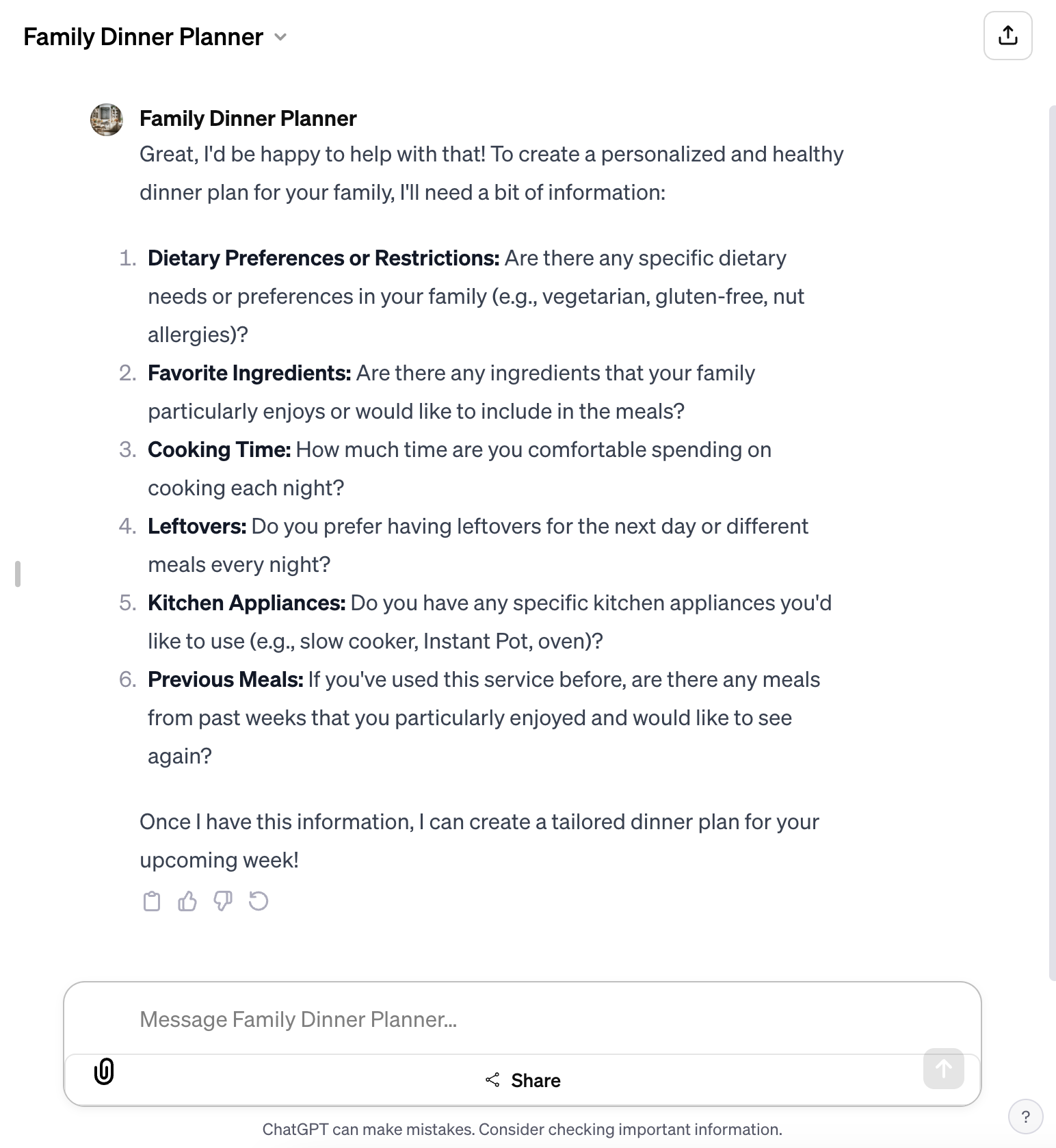 Family Dinner Planner