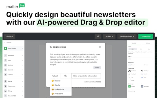 MailerLite AI Drag & Drop Editor