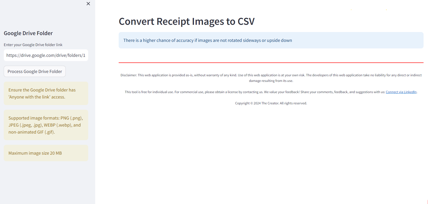 Receipts to CSV