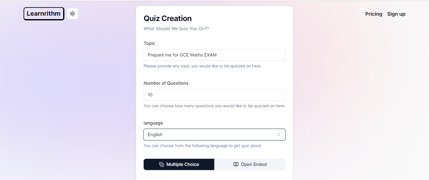 Learnrithm AI Quiz