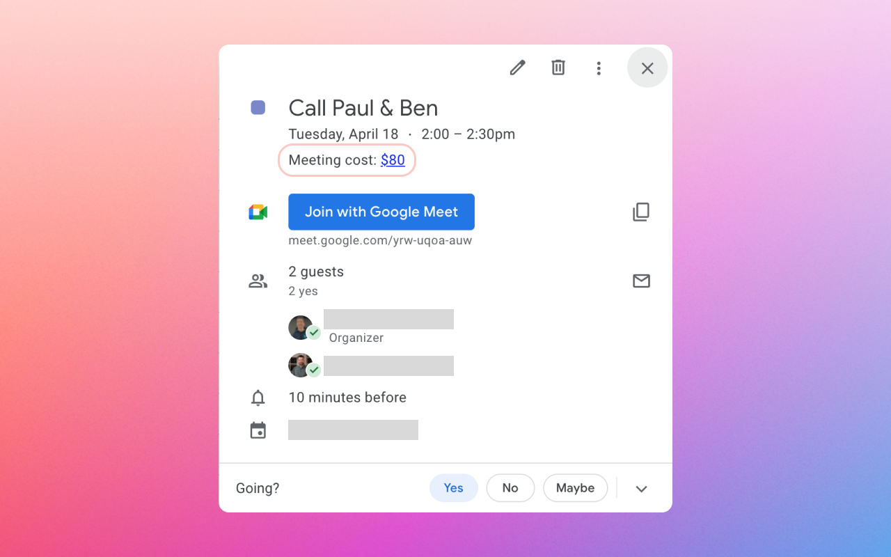 Calendar Meeting Cost Extension