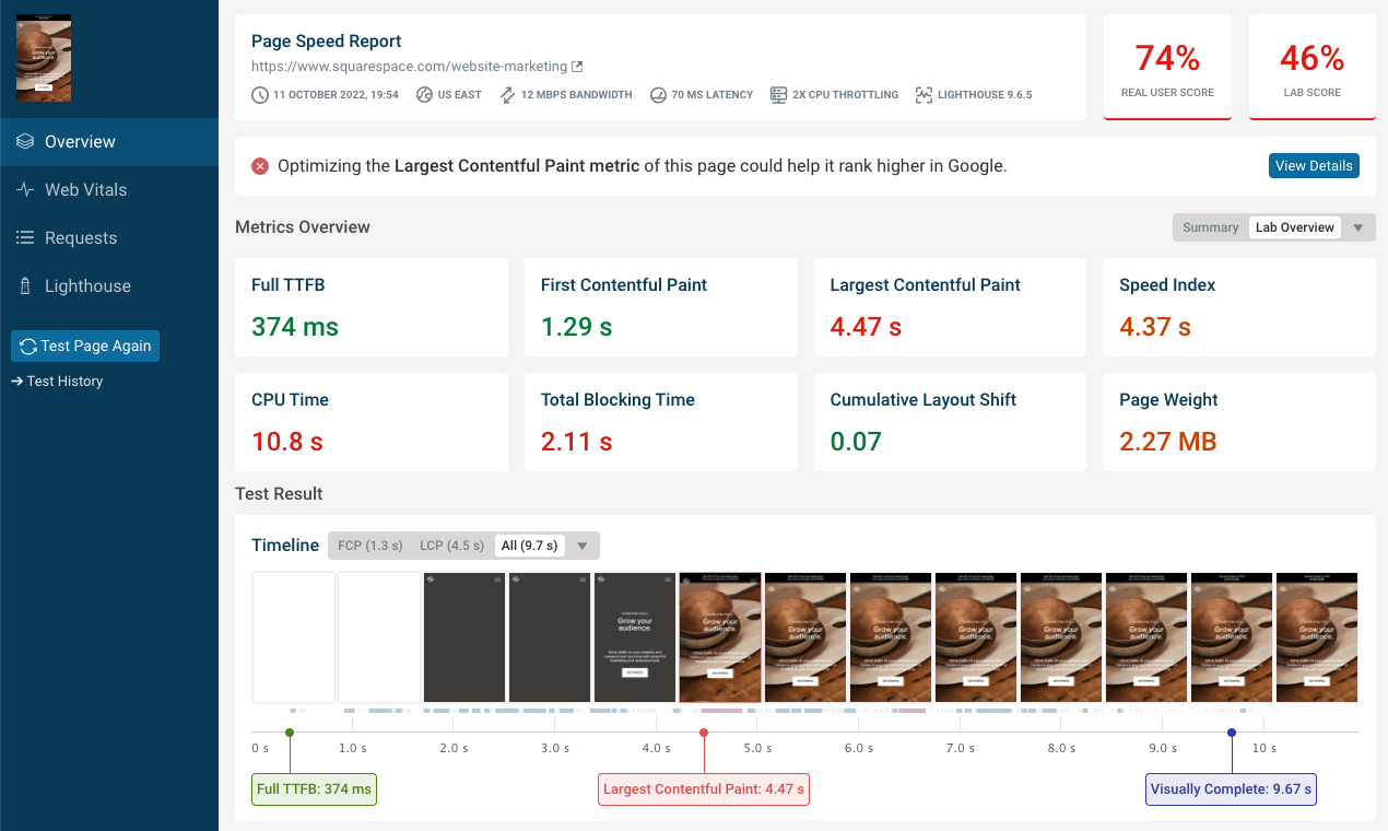 DebugBear Website Speed Test