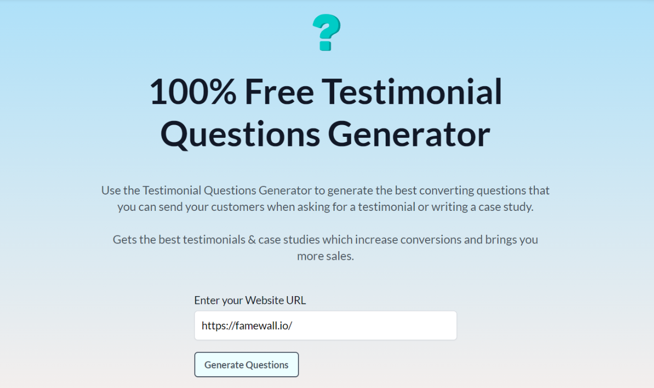 AI Testimonial Questions Generator