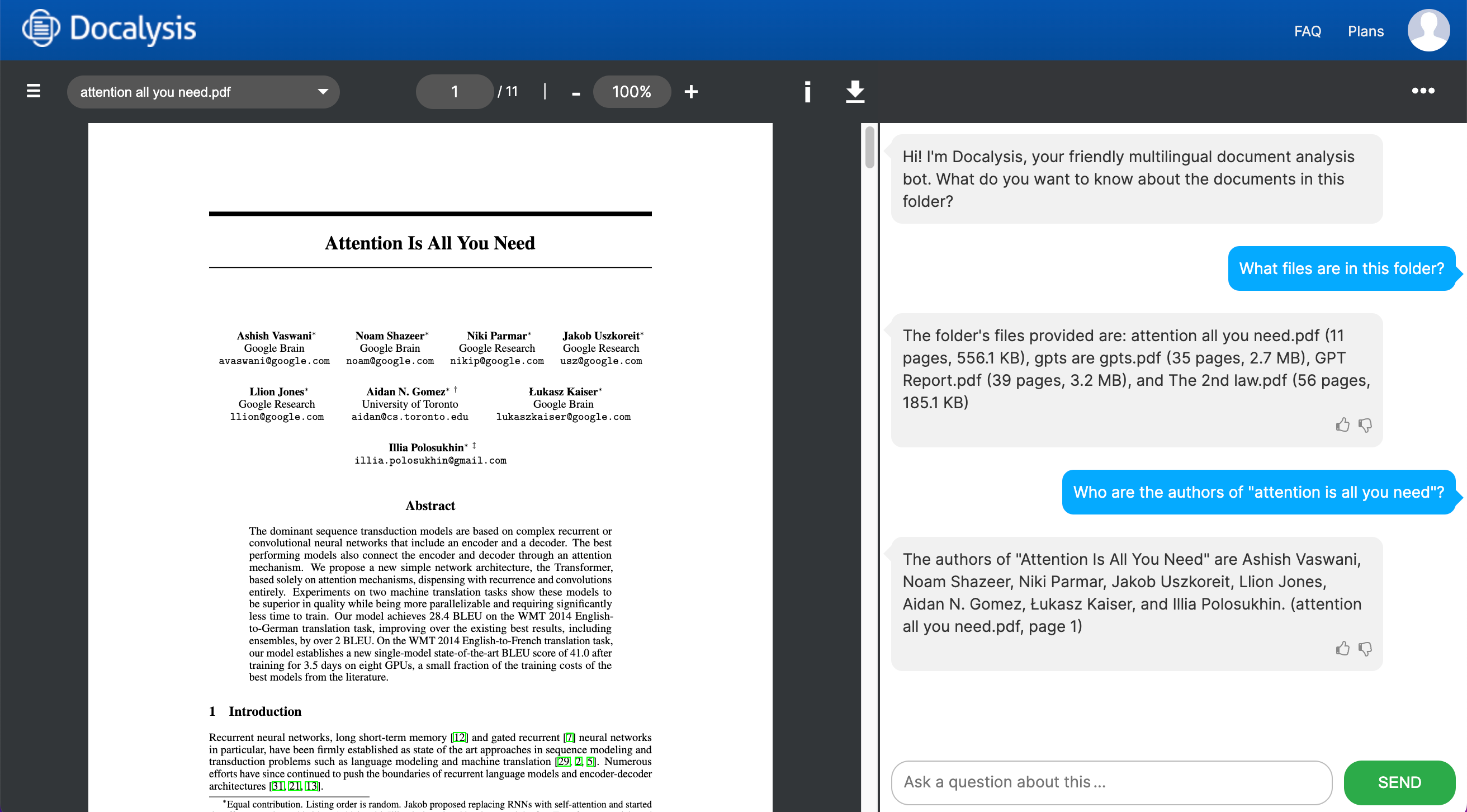 Docalysis AI Chat with Multiple Files