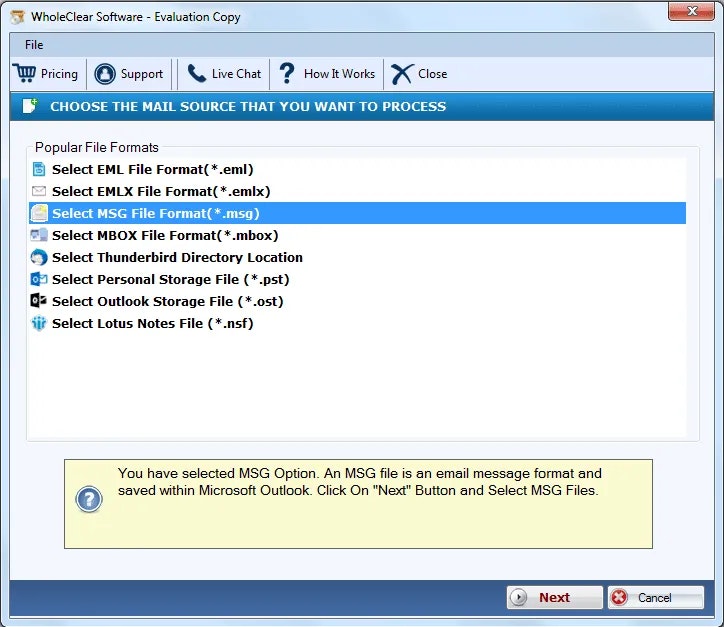 WholeClear MSG to PST Converter