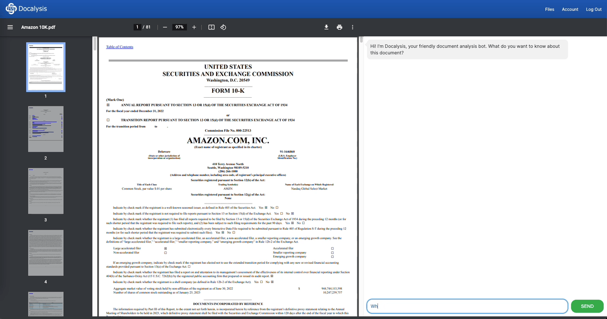 AI Chat with 10-K Reports by Docalysis