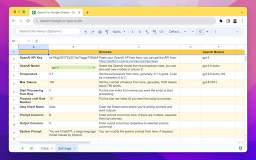Google Sheets + OpenAI API
