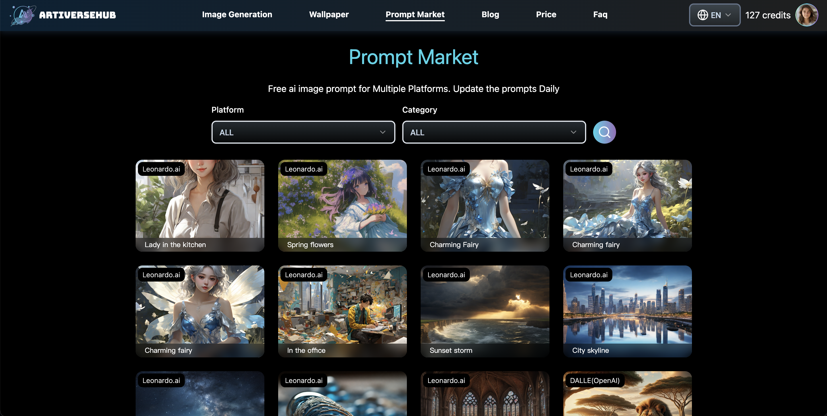 Free prompt market by Artiversehub