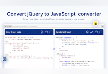 JQuery to JavaScript converter