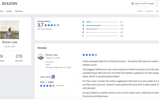 Travel Season Flight Reviews