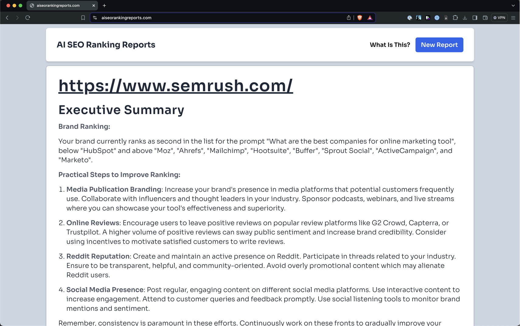 AI SEO Ranking Reports