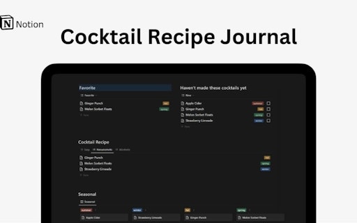 Notion Cocktail Recipe Journal