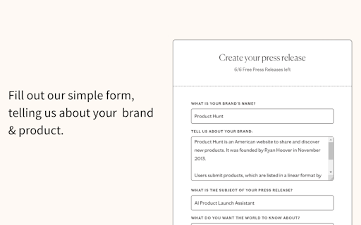 AI Press Release Generator by Press Hook