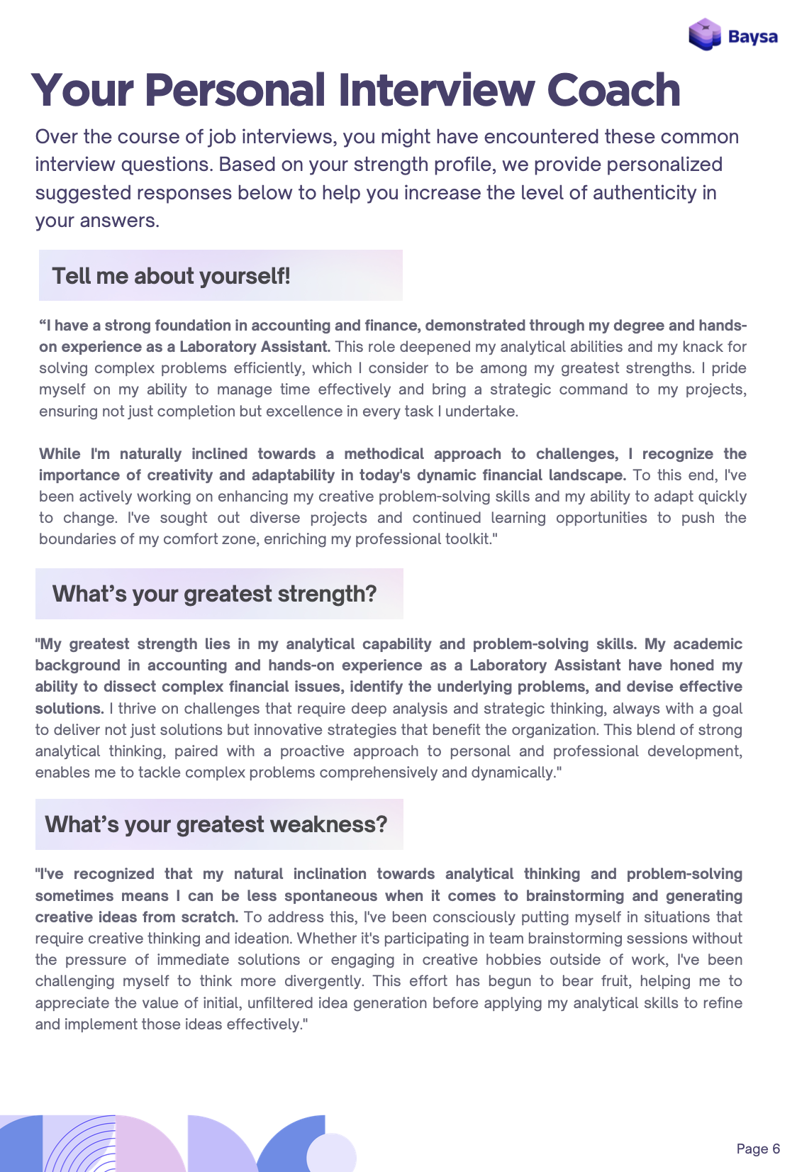 Baysa Job Seeker Report