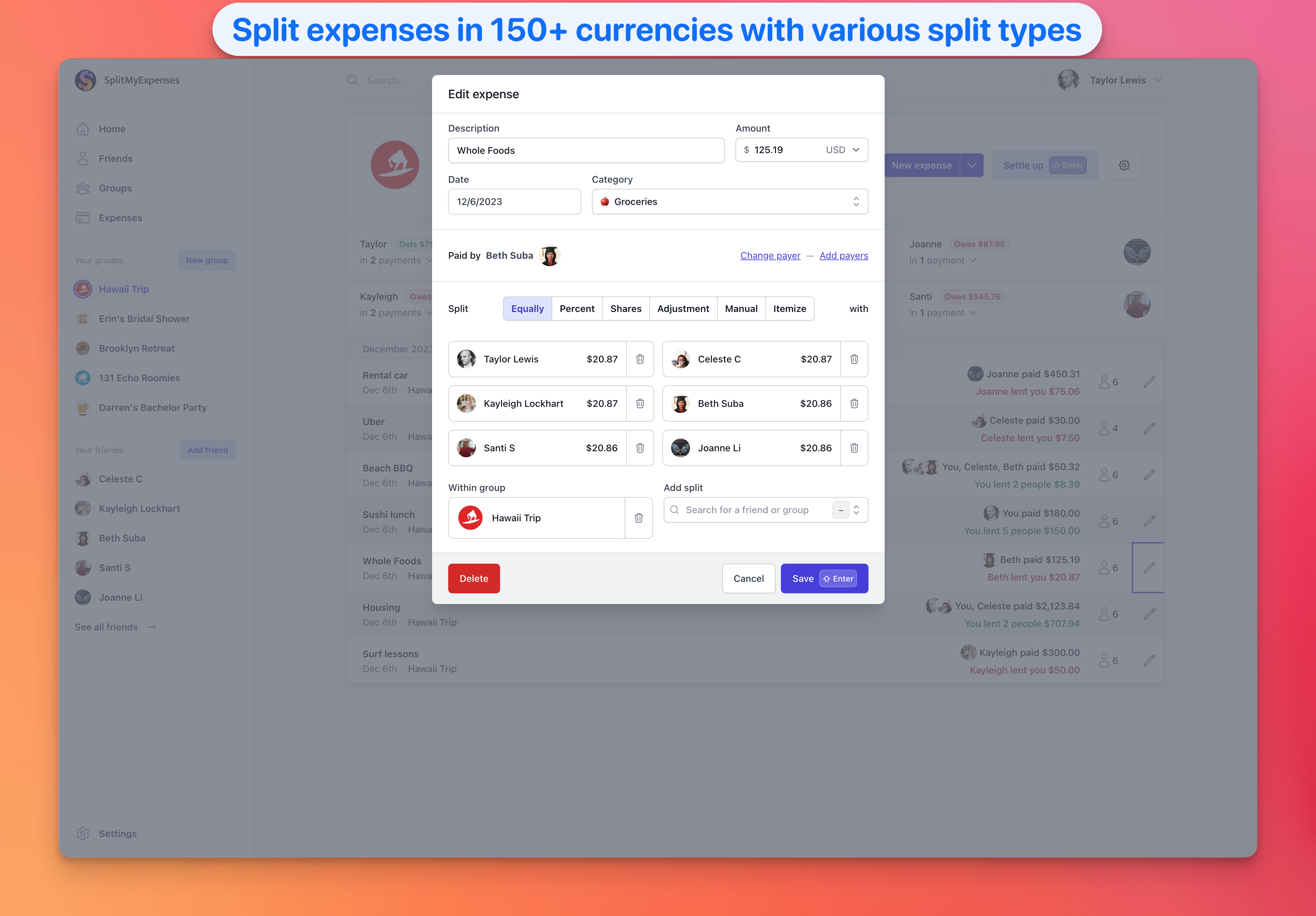 SplitMyExpenses 2.0