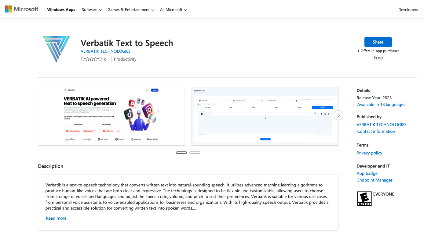 Verbatik for Windows Store
