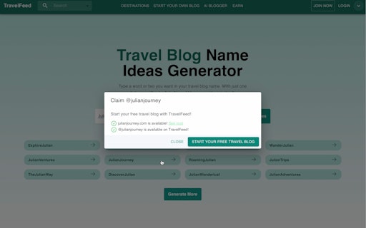 Travel Blog Name Ideas Generator