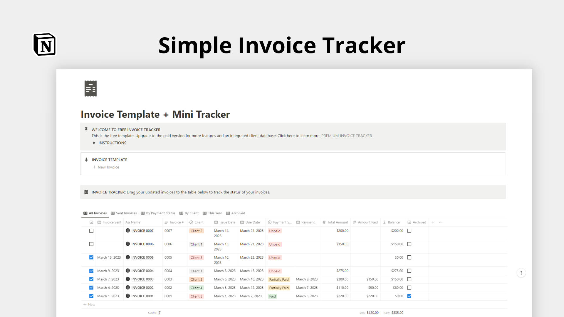 Simple Invoice Template and Mini Tracker