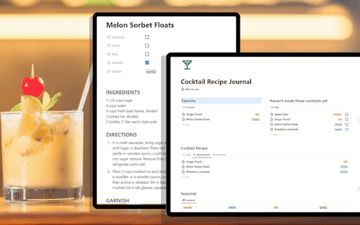 Notion Cocktail Recipe Journal