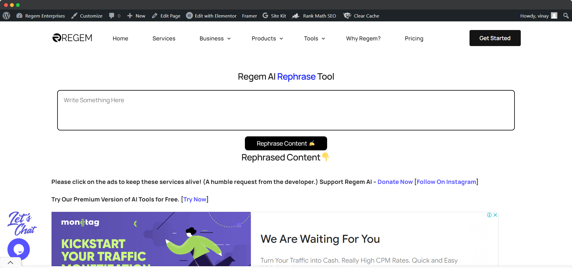 Regem AI Rephrase Tool