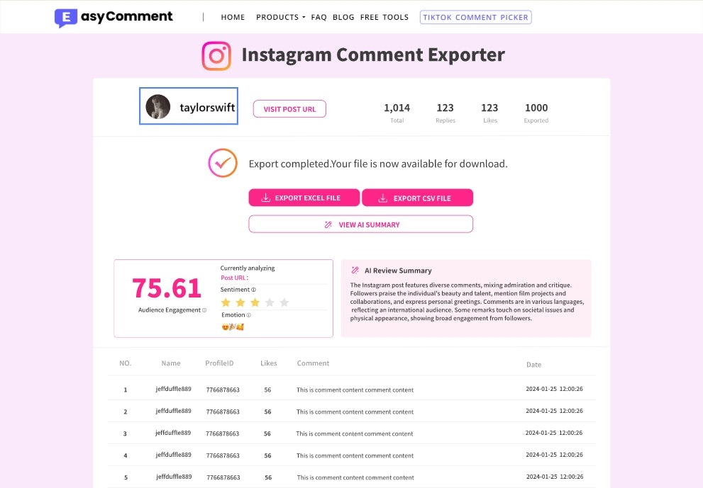 Instagram Comment Exporter & AI Summary
