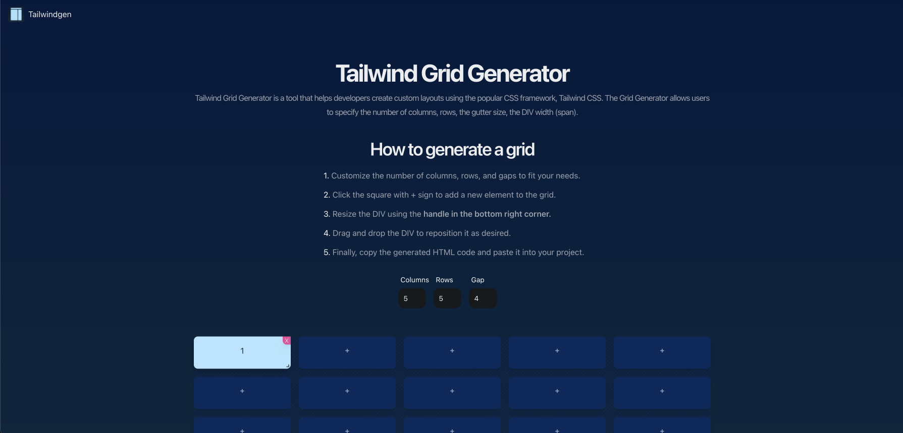 Tailwind Grid Generator