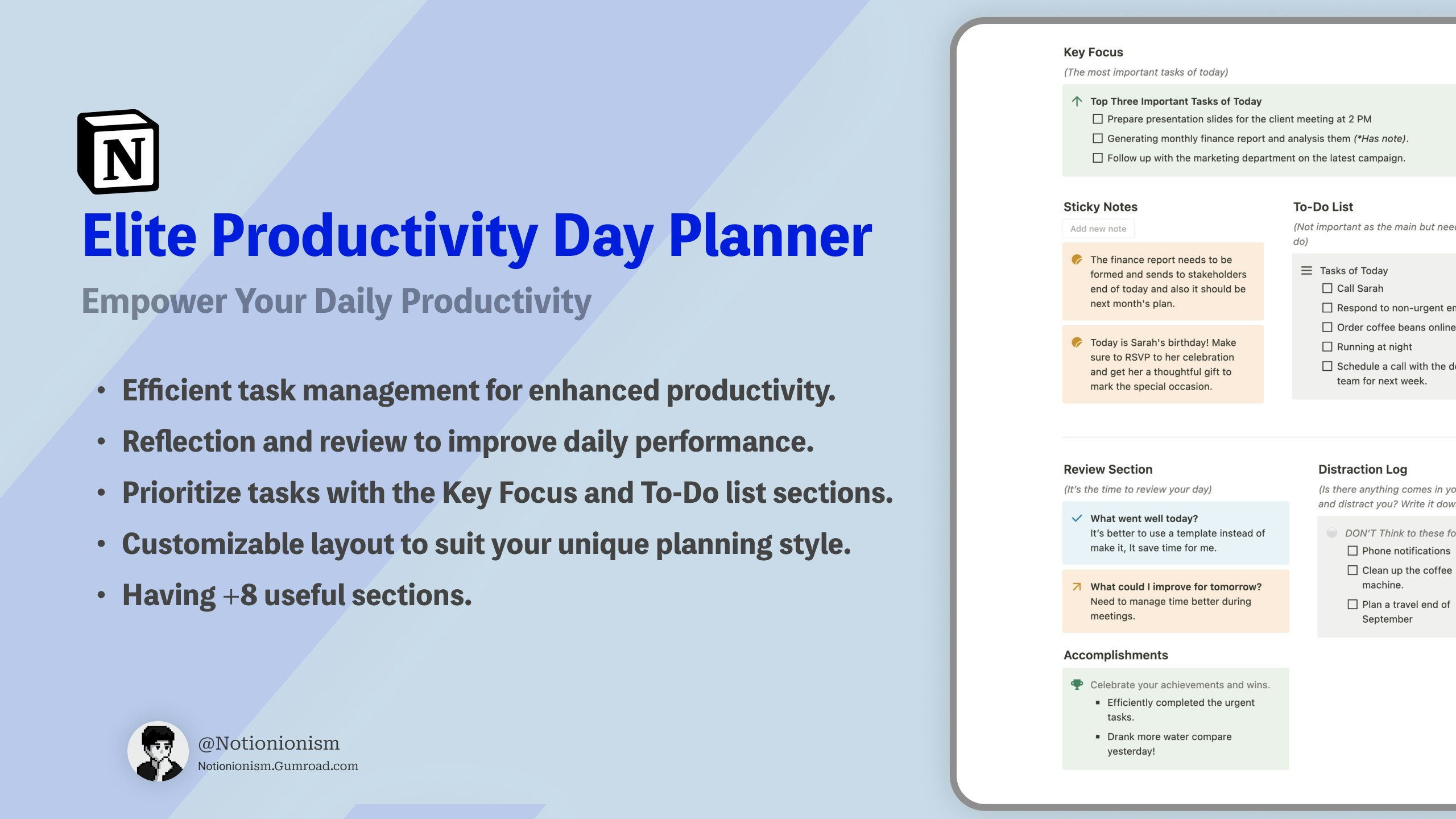 Productivity Day Planner Notion Template