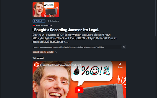 Second Brain for Youtube