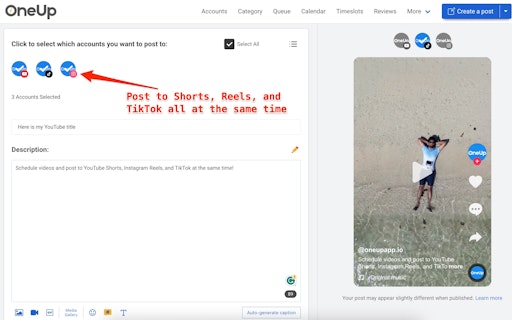 TikTok scheduler from OneUp
