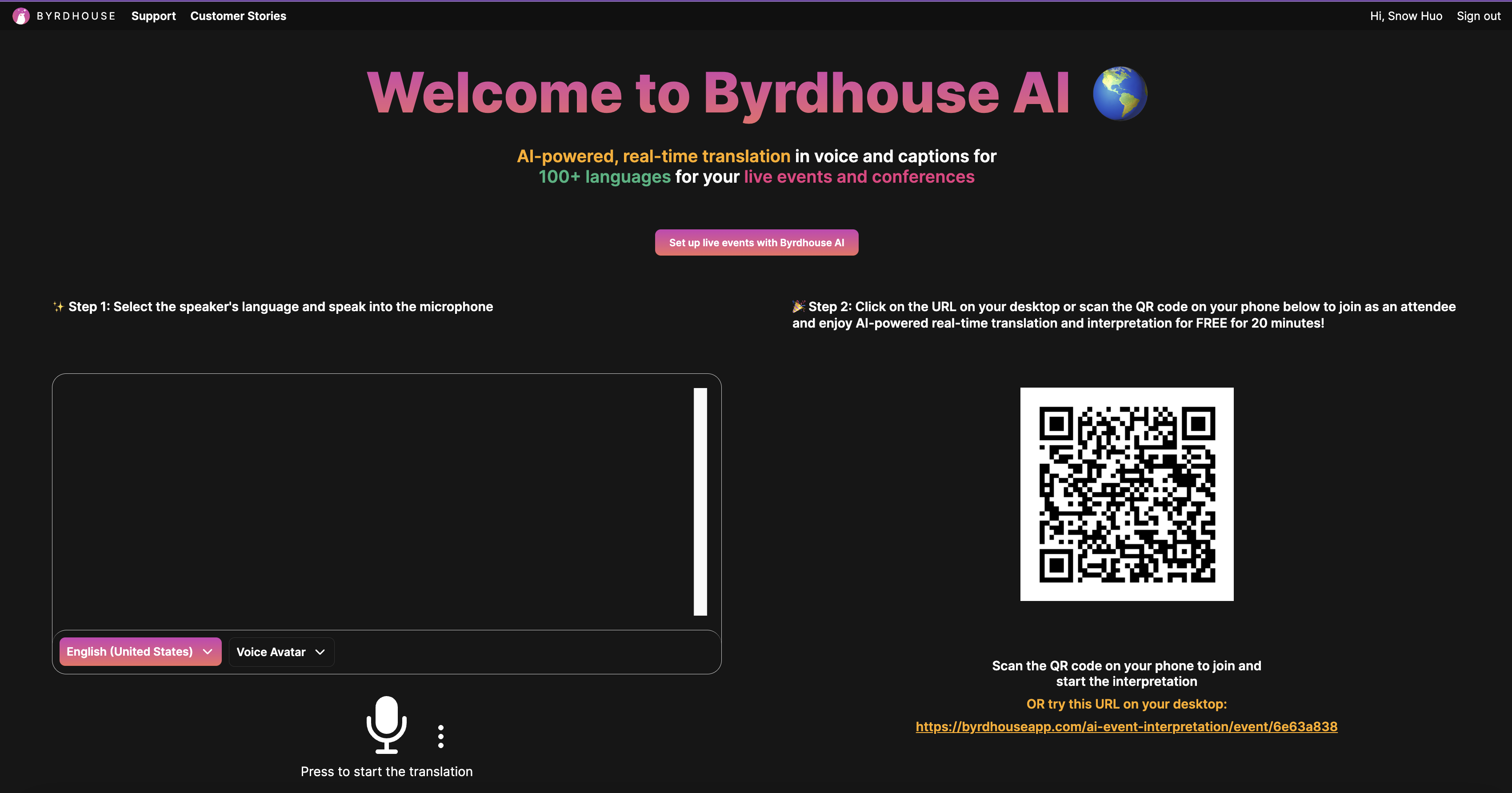 Real-time Voice Translation by Byrdhouse