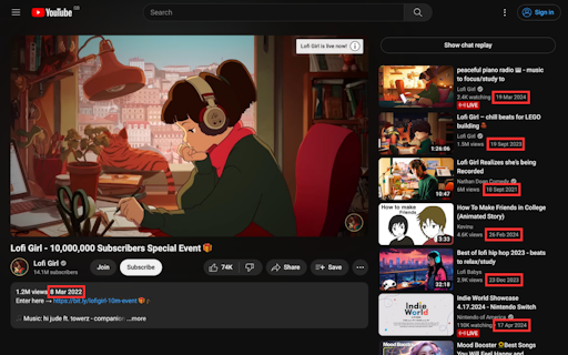 Show YouTube Video Upload Date