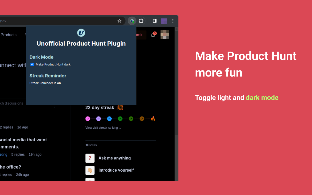 Unofficial Product Hunt Chrome Plugin