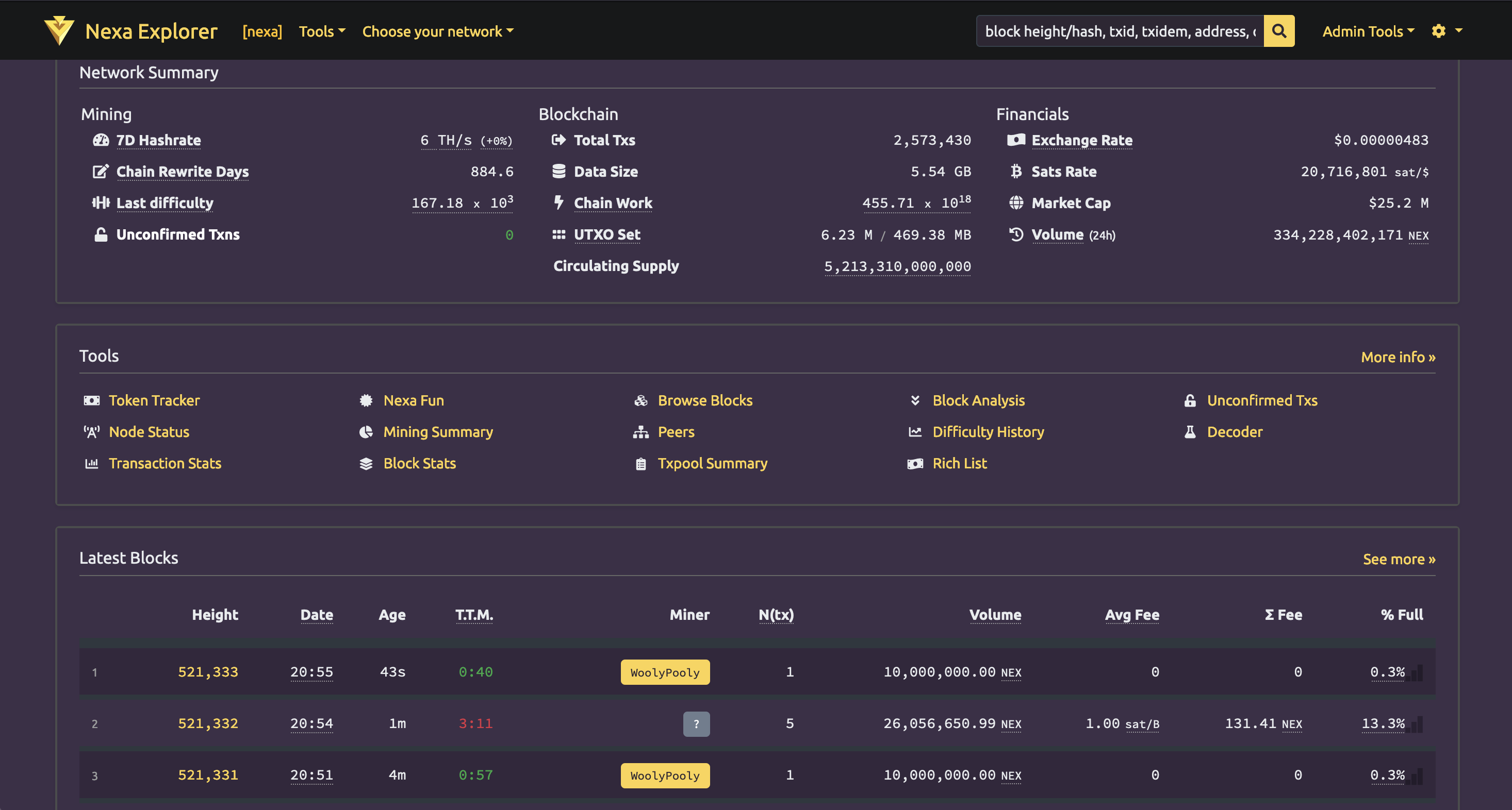 Nexa blockchain coin and token Explorer