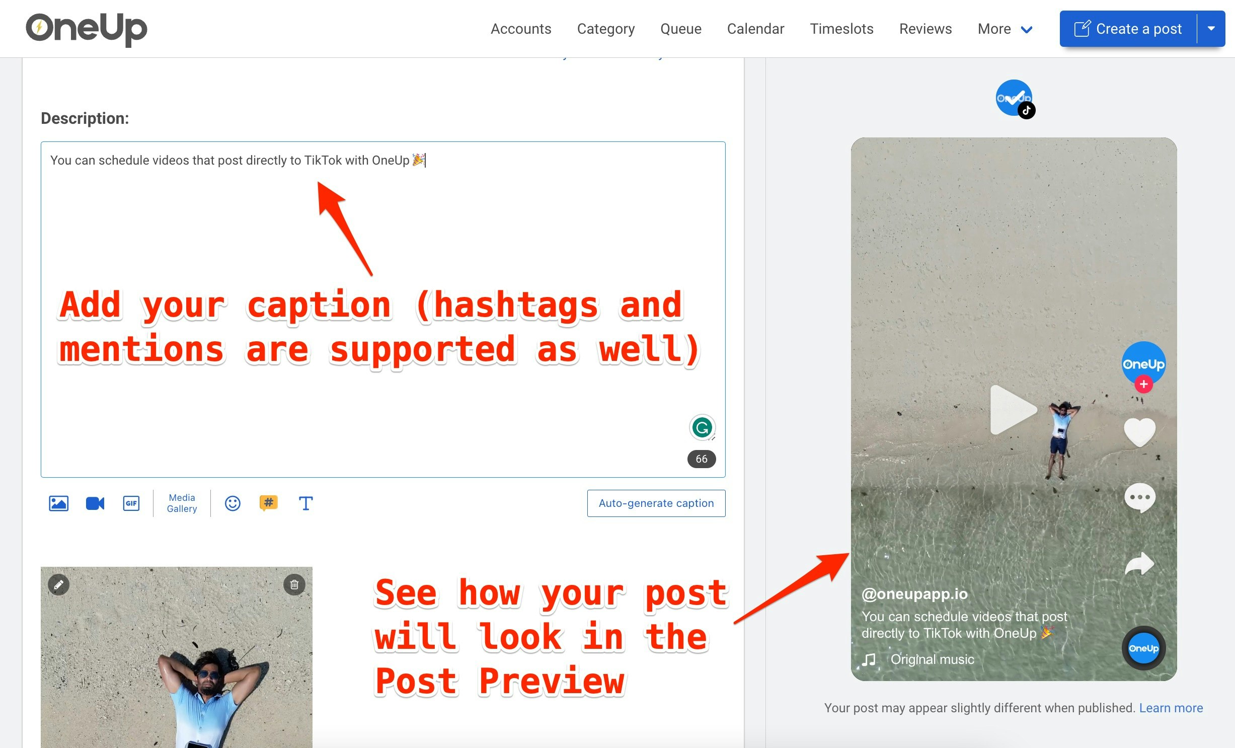 TikTok scheduler from OneUp