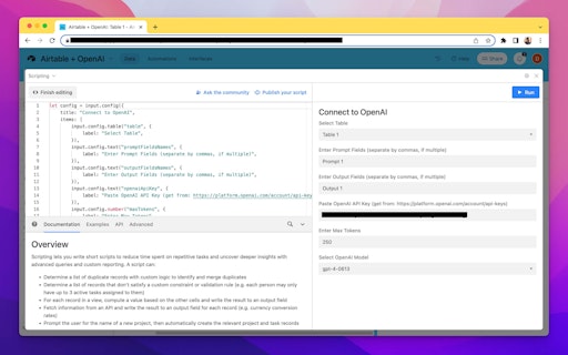 OpenAI API to Airtable