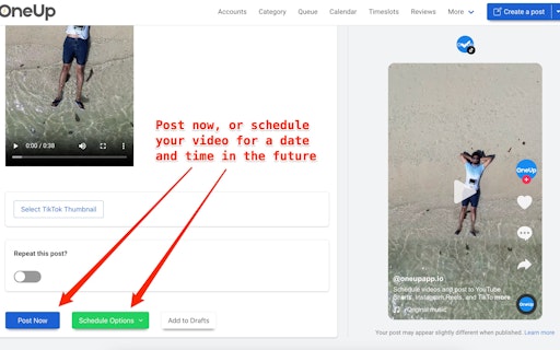 TikTok scheduler from OneUp