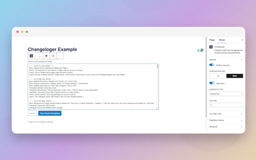 Changeloger for WordPress
