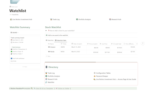 Live Notion Investment Hub (w/ AI)