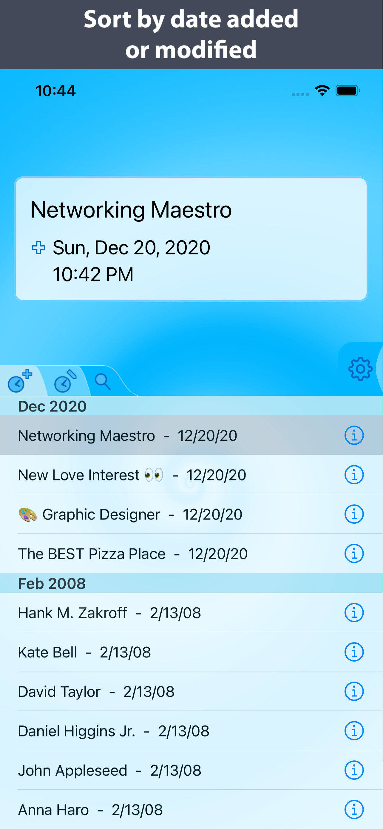 Recent Contacts iPhone app