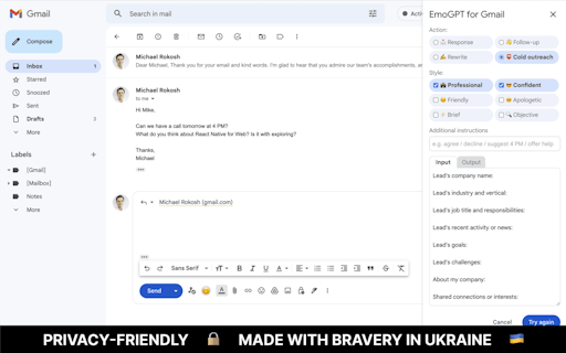Secure ChatGPT Email Writer for Gmail
