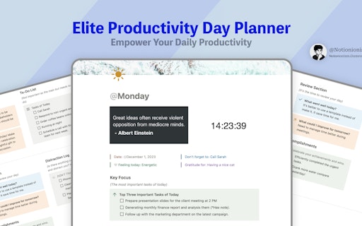 Productivity Day Planner Notion Template