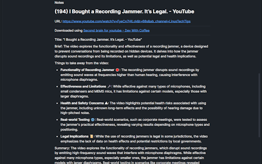 Second Brain for Youtube