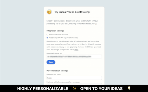 Secure ChatGPT Email Writer for Gmail