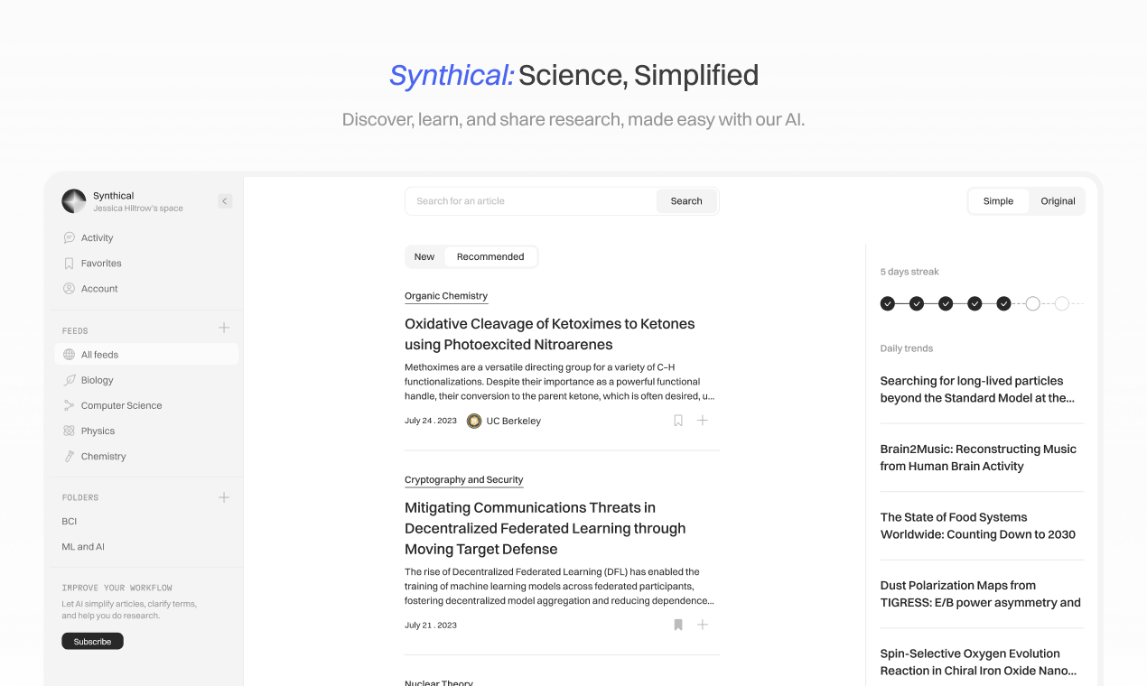 Synthical: Science, Simplified